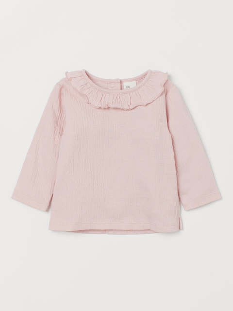 

H&M Girls Pink Solid Blouse With A Flounced Collar