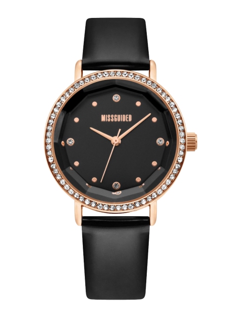 

Missguided Women Black & Gold-Toned Analogue Leather Watch