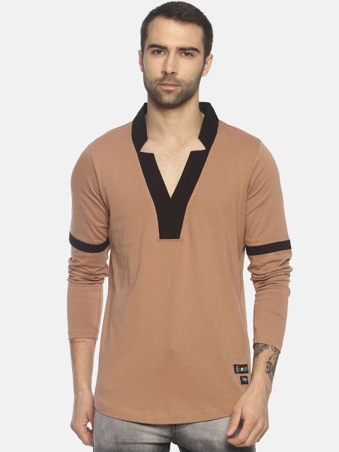 

KULTPRIT Men Coffee Brown Solid Slim-Fit V-Neck T-shirt