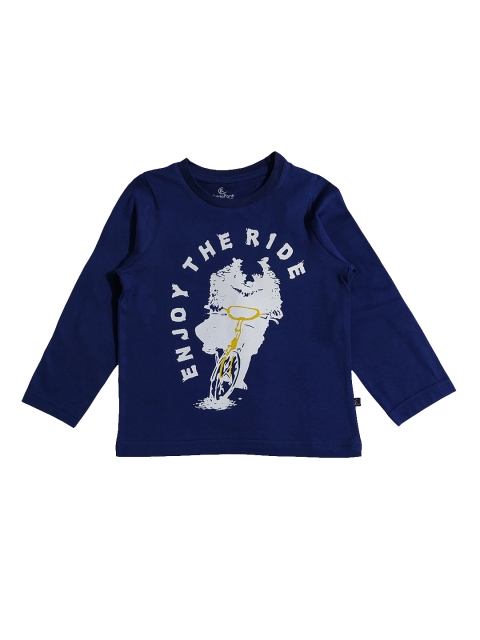 

KiddoPanti Boys Navy Blue & White Printed Round Neck T-shirt