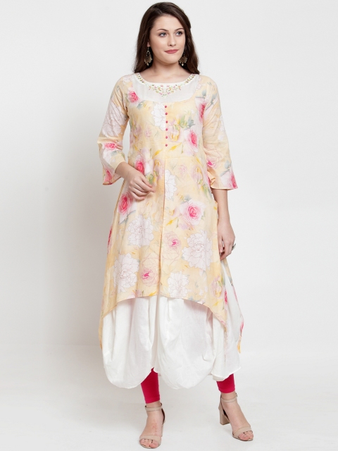

Kiaasa Women Yellow & Pink Printed A-Line Kurta