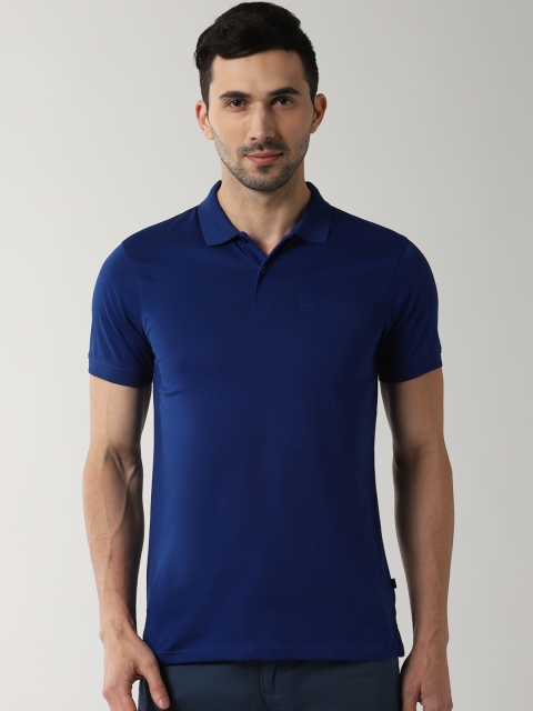 

Peter England Casuals Men Blue Solid Polo Collar T-shirt