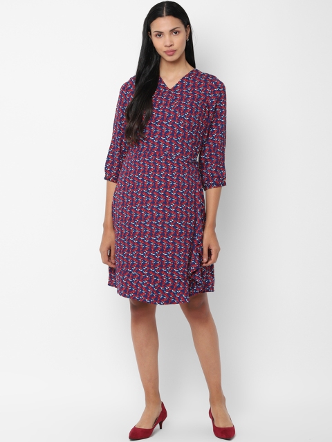 

Allen Solly Woman Blue & Red Printed Fit and Flare Dress