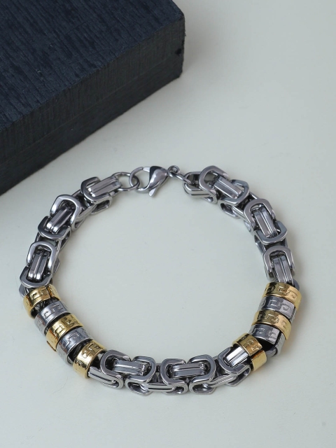 

Dare by Voylla Men Silver-Toned & Gold-Toned Stainless Steel Gold-Plated Handcrafted Link Bracelet