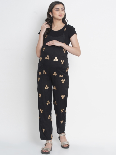 

Mine4Nine Women Black Printed Maternity Dungarees