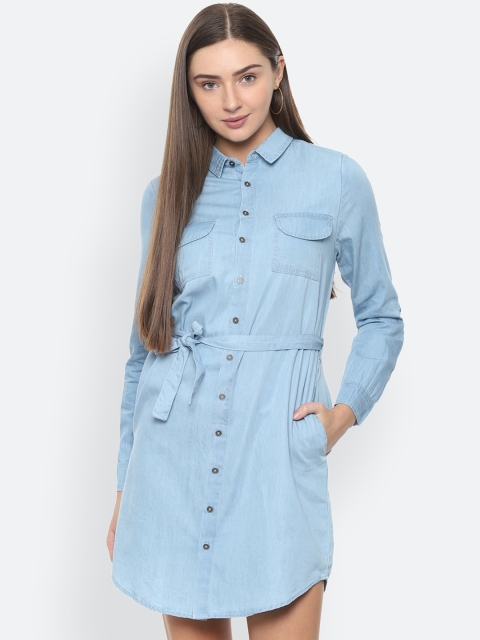 

People Women Blue Solid Shirt Dress