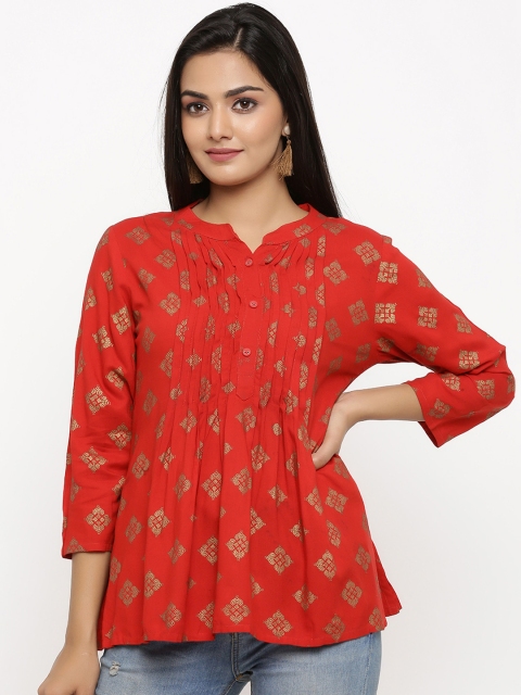 

BUYCLARA Women Orange & Gold-Toned Printed Top