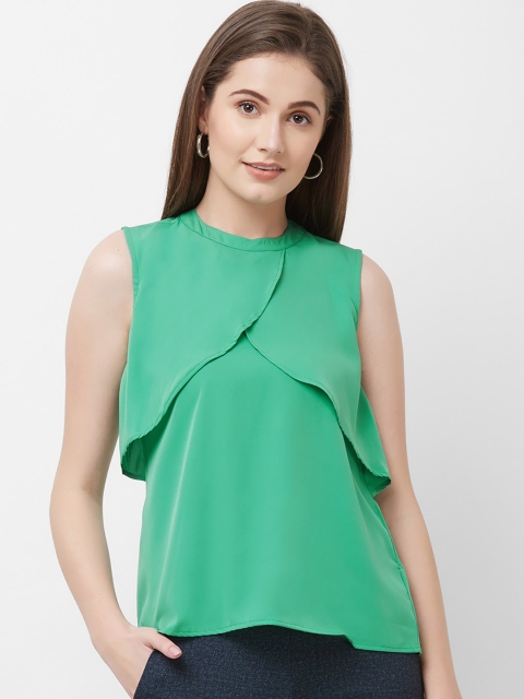 

109F Women Green Solid Tiered Top