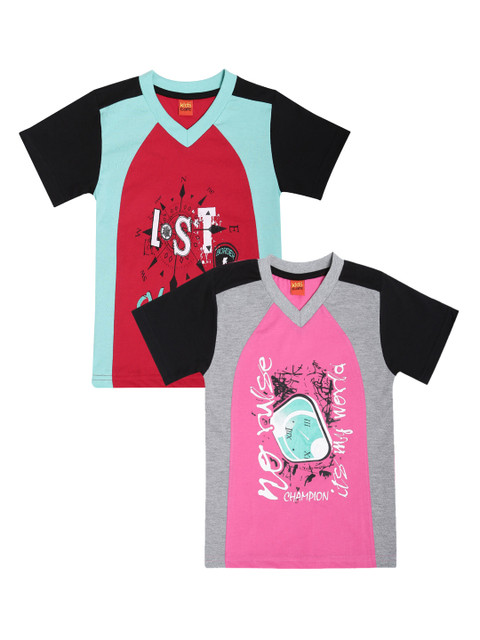 

Dollar Champion Kidswear Boys Pack of 2 Printed V-Neck T-shirt, Multi