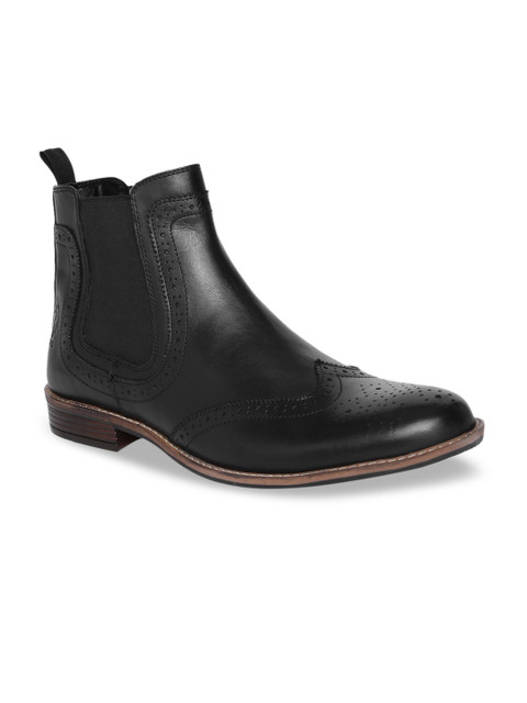 

U.S. Polo Assn. Men Black Solid Leather Mid-Top Flat Boots
