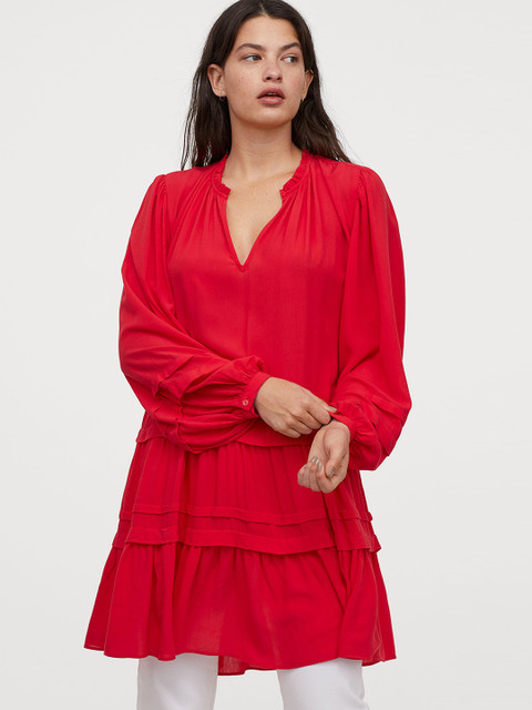 

H&M Women Red Solid Balloon-Sleeved Tunic