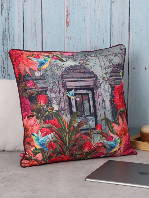 

India Circus by Krsnaa Mehta Red Set of Single Floral Square Cushion Cover