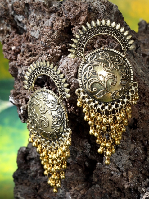 

Moedbuille Gold Plated Circular Handcrafted Drop Earrings