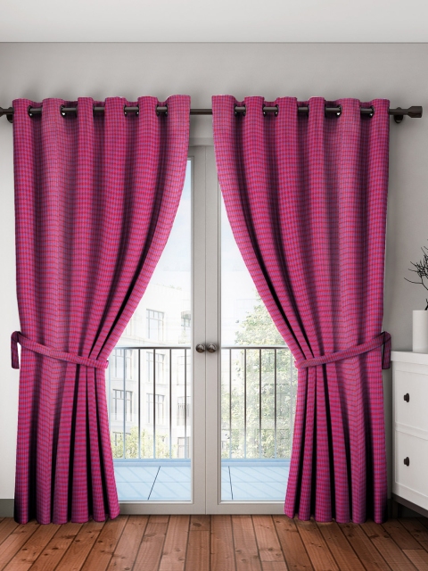 

NEUDIS Red & Blue Set of 2 Long Door Checked Jacquard Curtains