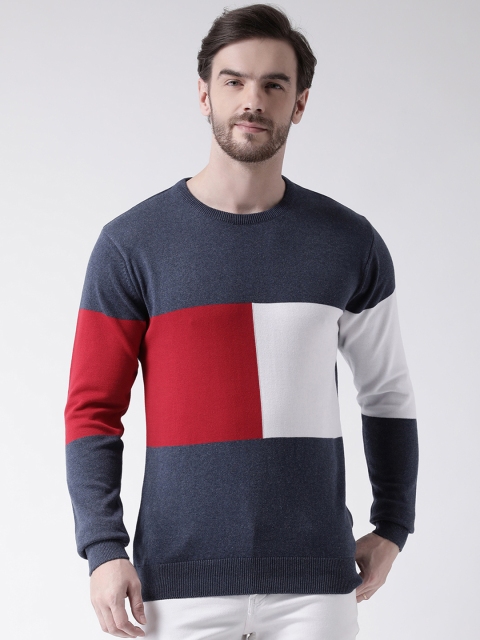 

COBB Men Blue & Red Colourblocked Pullover Sweater