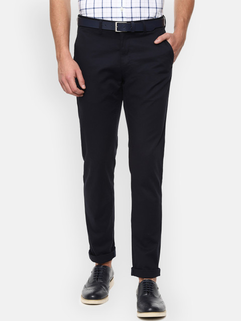 

Van Heusen Sport Men Navy Blue Slim Fit Striped Regular Trousers