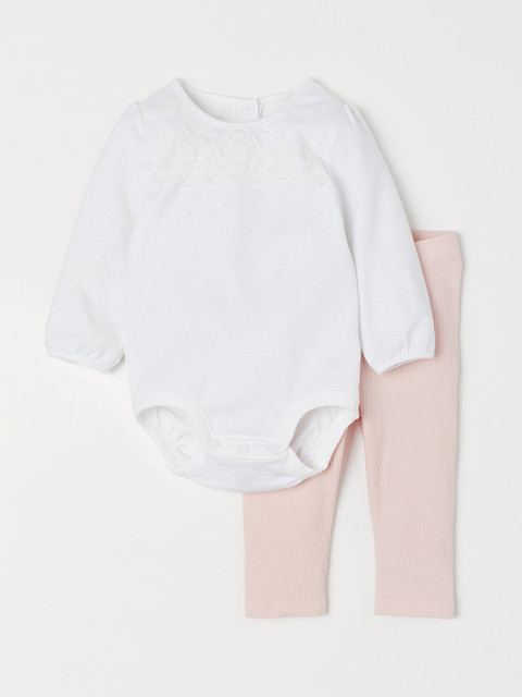 

H&M Girls White & Beige Bodysuit and Leggings