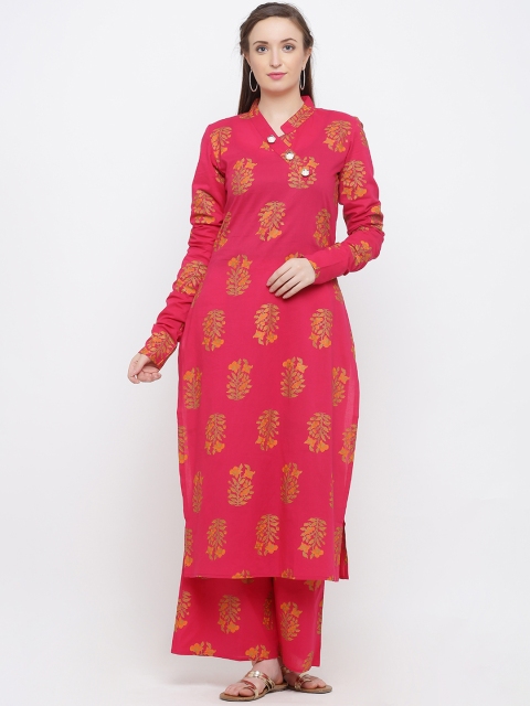

Indian Virasat Women Pink & Mustard Yellow Printed Kurta with Palazzos