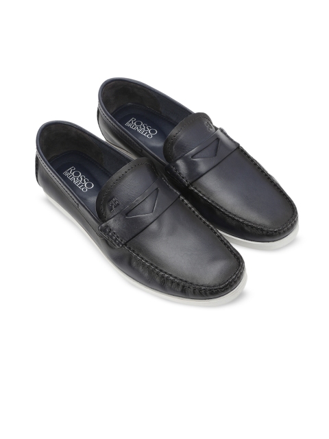 

ROSSO BRUNELLO Men Black Solid Leather Penny Loafers