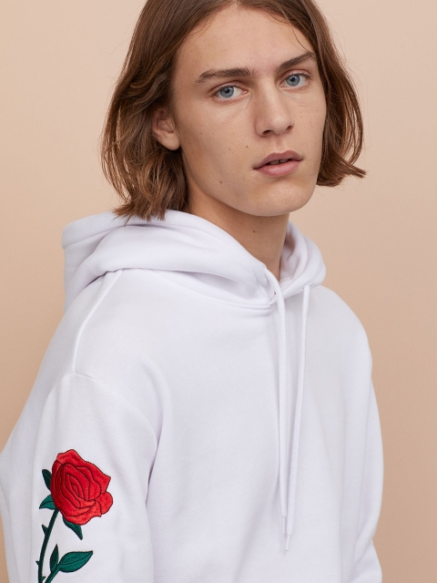 

H&M Men White Patterned Hooded Top