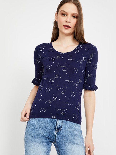 

Smiley World Women Navy Blue Printed Top