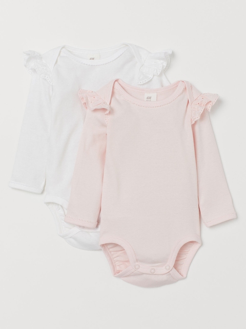 

H&M Girls 2-Pack Frilled Bodysuits, Pink