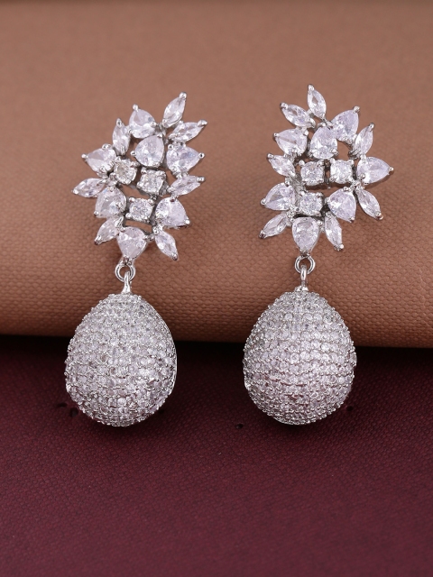 

Shoshaa Silver-Plated CZ Stone-Studded Contemporary Drop Earrings