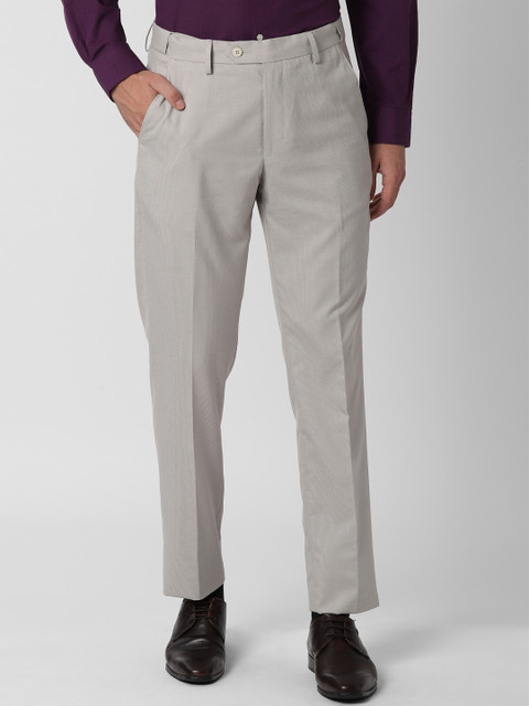 

Peter England Men Beige Slim Fit Self Design Formal Trousers
