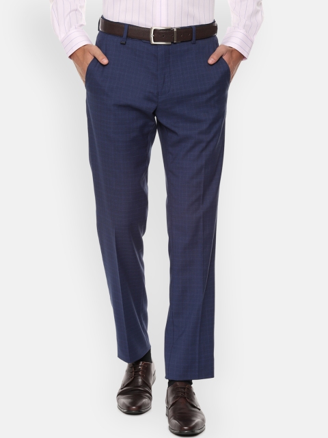 

Van Heusen Men Navy Blue Slim Fit Checked Formal Trousers