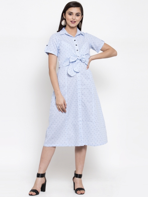 

Ayaany Women Blue & White Striped Shirt Dress