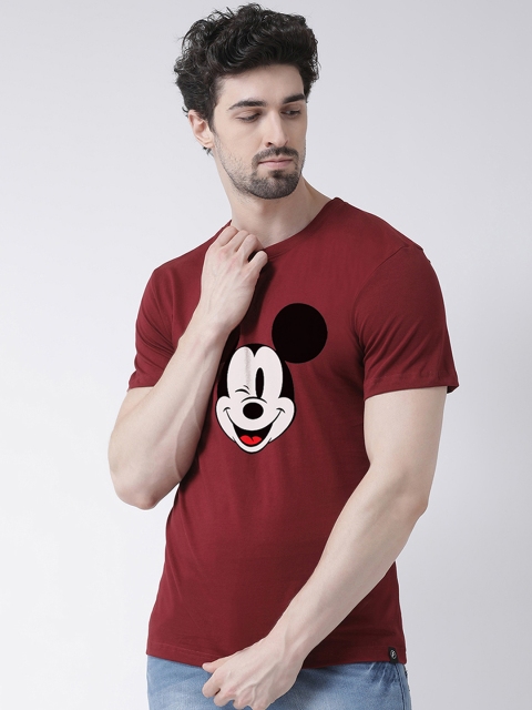 

Friskers Men Maroon Micky Mouse Printed Round Neck T-shirt