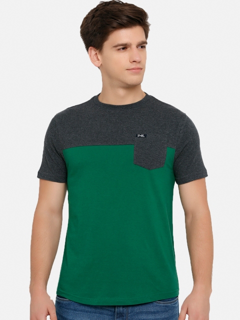

Steenbok Men Green & Grey Colourblocked Round Neck Slim Fit T-shirt