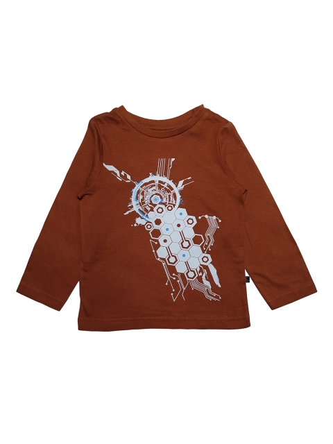 

KiddoPanti Boys Brown Printed Round Neck T-shirt