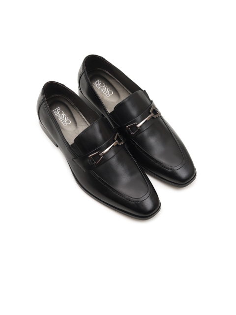 

ROSSO BRUNELLO Men Black Solid Leather Formal Slip-Ons