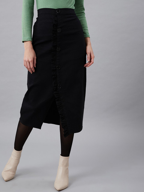 

Athena Women Black Solid Midi Pencil Skirt