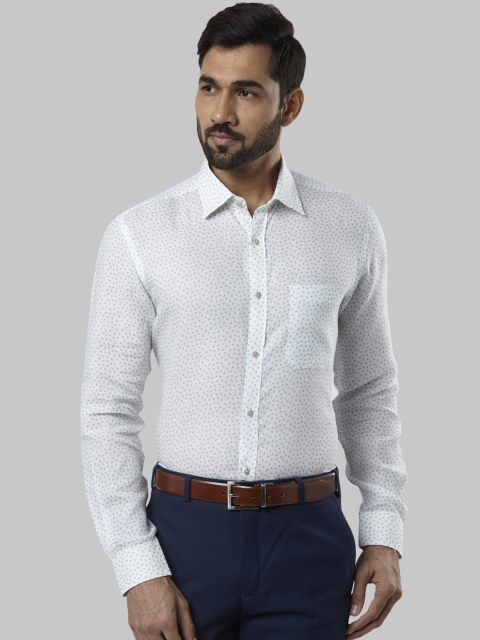 

Raymond Men White & Blue Regular Fit Printed Linen Formal Shirt