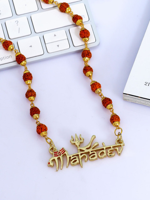 

Dare by Voylla Men Gold-Plated Brown Mahadev Extension Trishul Handcrafted Pendant With Chain