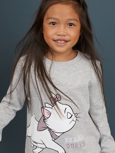 

H&M Girls Grey Melange Sweatshirt With A Motif