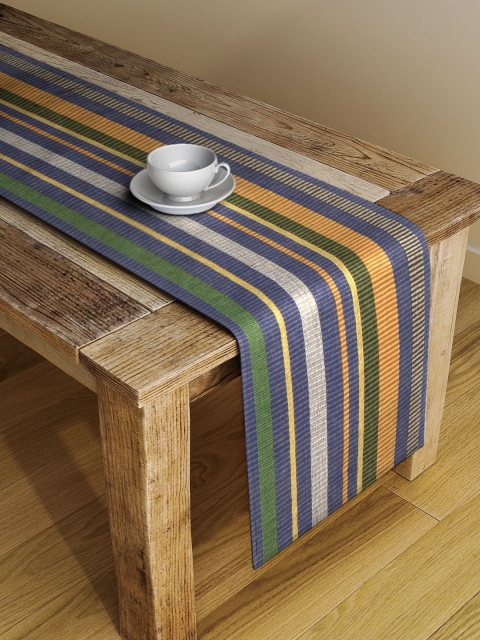 

NEUDIS Orange & Blue Striped Hand Woven Table Runner