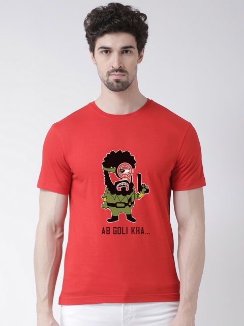 

Friskers Men Red Printed Round Neck T-shirt