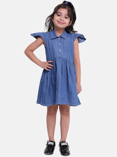 

BownBee Girls Blue Solid Shirt Denim Dress