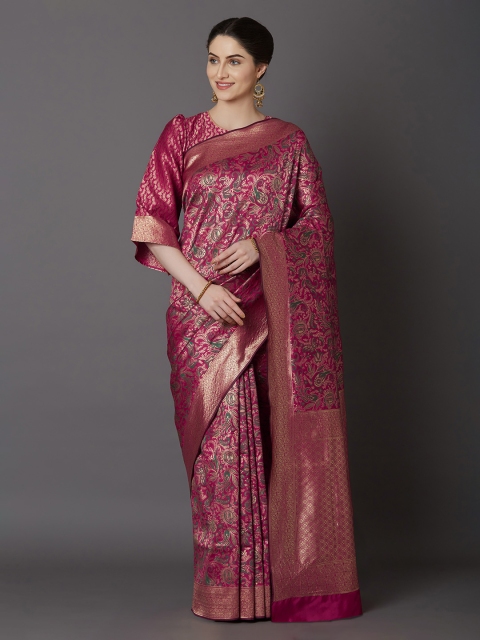 

Mitera Rust Silk Blend Woven Design Kanjeevaram Saree