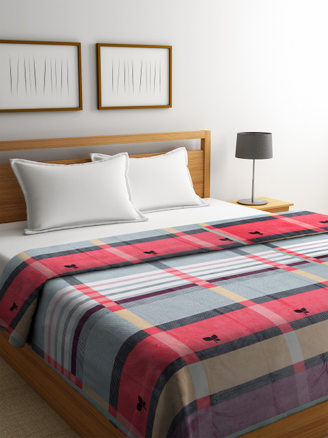 

BOMBAY DYEING Pink & Grey Checked Mild Winter 110 GSM Double Bed Blanket