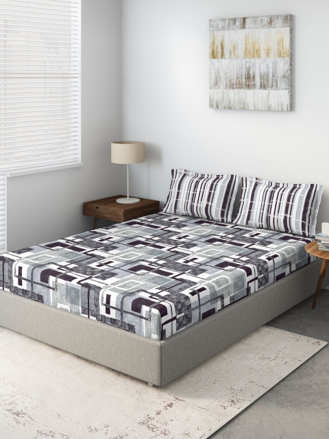 

DDecor Grey & White Geometric 140 TC Cotton 1 King Bedsheet with 2 Pillow Covers