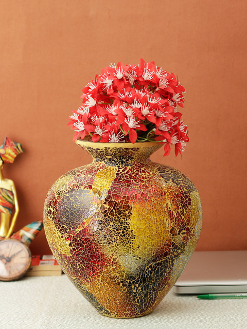 

Aesthetic Home Solutions Brown & Yellow Mosaic Textured Vase, Red