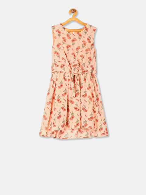

Cherokee Girls Peach-Coloured Printed Fit and Flare Dress