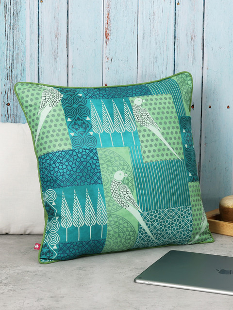 

India Circus by Krsnaa Mehta Green Set of Single Floral Square Cushion Cover