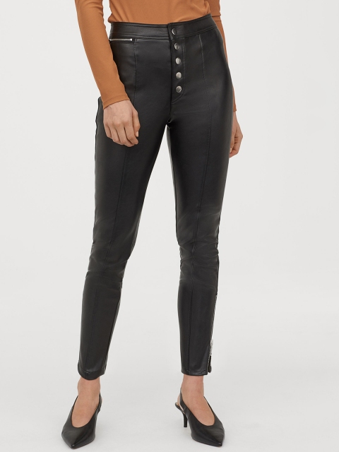 

H&M Women Black Slim Fit Imitation Leather Trousers