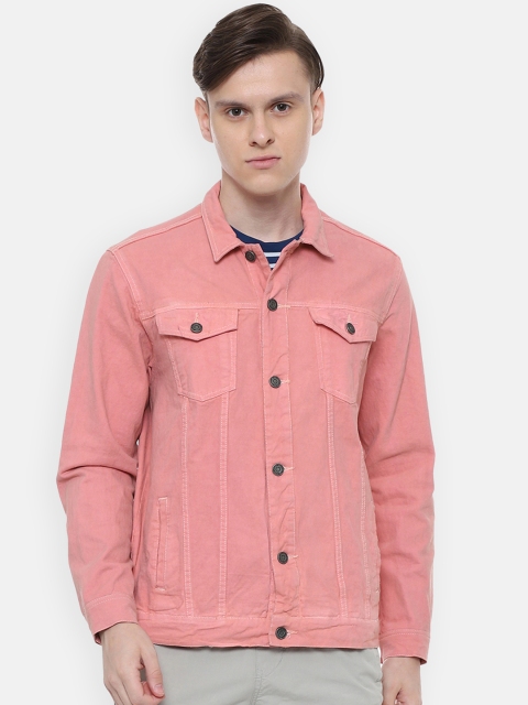 

People Men Pink Solid Denim Jacket