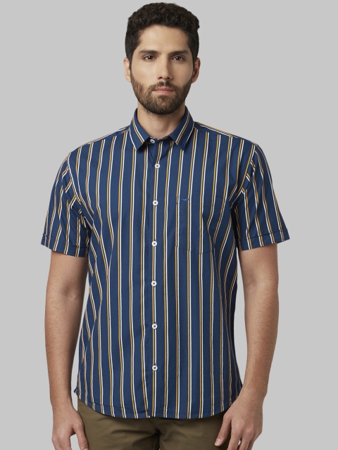 

Park Avenue Men Blue & Yellow Slim Fit Striped Casual Shirt
